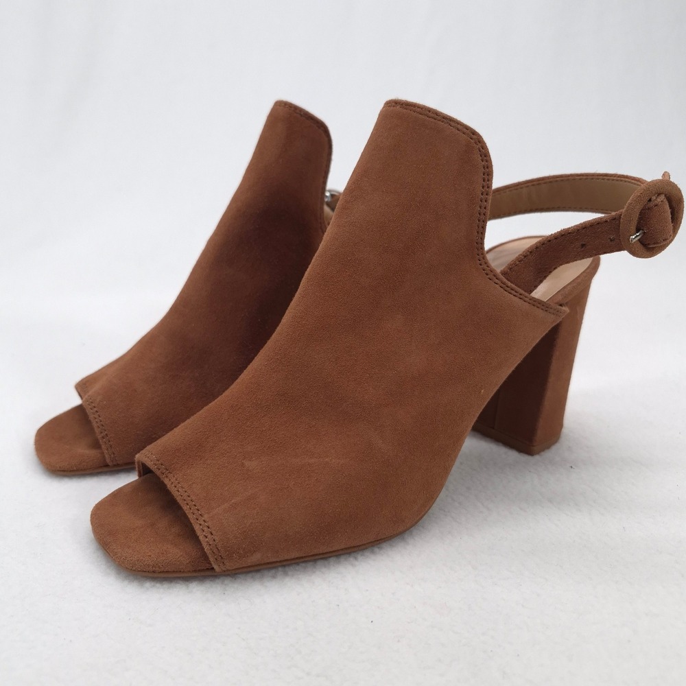 Banana Republic Brown Suede Block Heel Slingback Sandals Open Toe Womens 7.5 - Picture 4 of 10